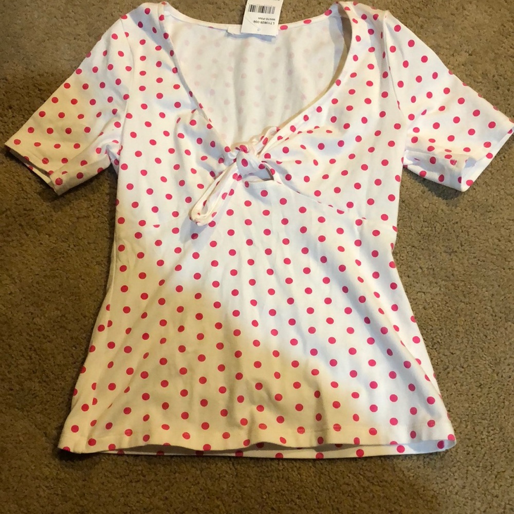 NTW. Pink and white polka dot shirt